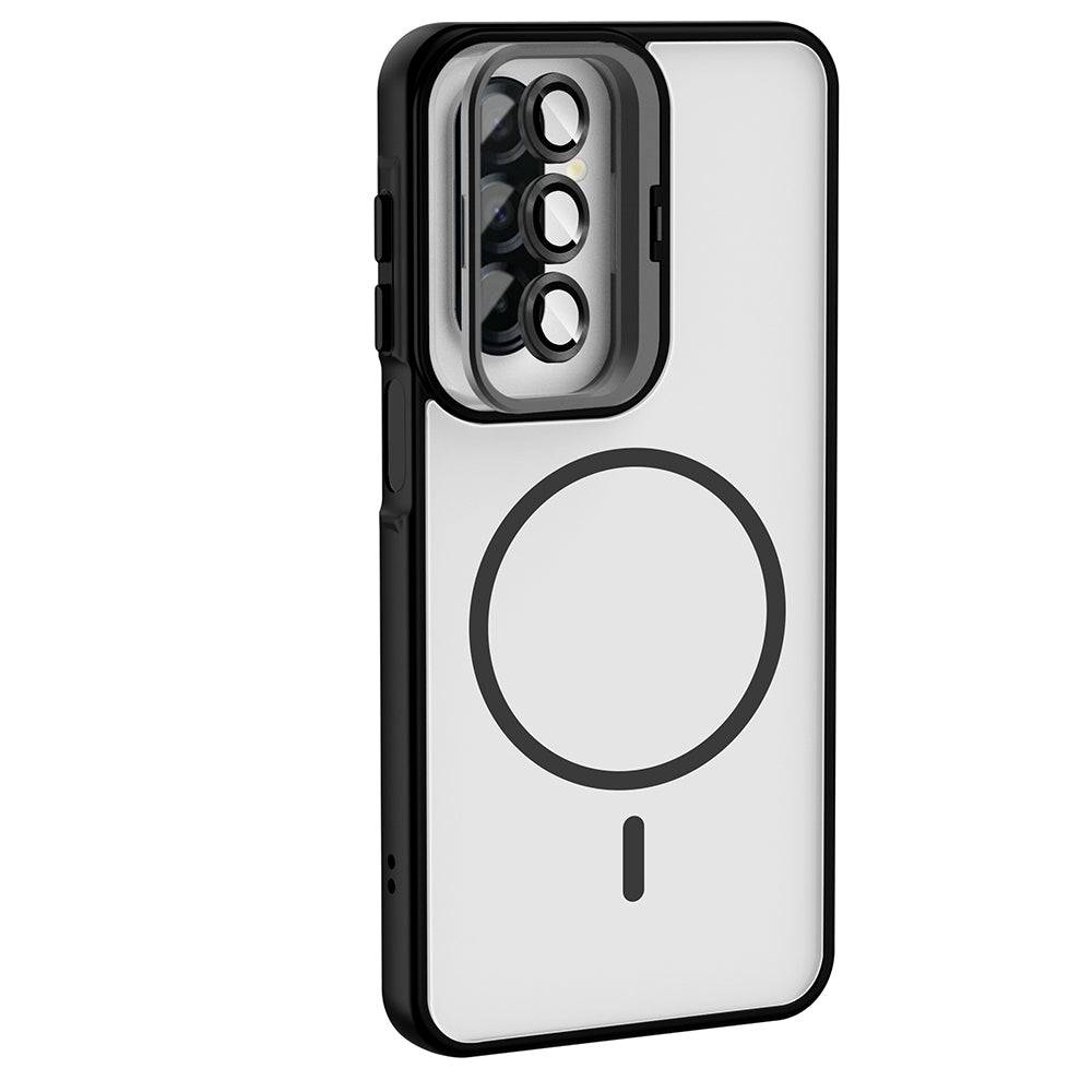 Galaxy A17 Kılıf Standlı ve Kamera Lens Hediyeli Zore Etro Kapak Derin Mor