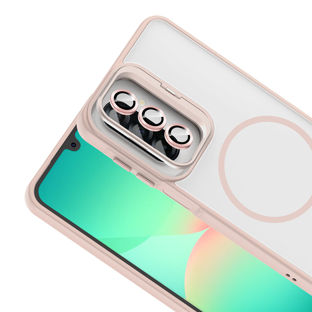Galaxy A17 Kılıf Standlı ve Kamera Lens Hediyeli Zore Etro Kapak Derin Mor