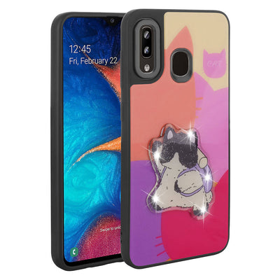 Galaxy A20 Kılıf Parlayan Kabartmalı İkonik Figürlü Zore Amas Silikon Kapak Pembe