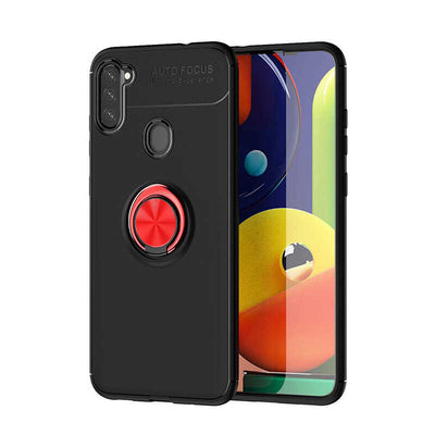 Galaxy A21 Kılıf Zore Ravel Silikon Kapak Siyah-Kırmızı