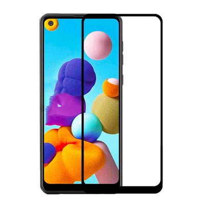 Galaxy A21 Zore Kenarları Kırılmaya Dayanıklı Cam Ekran Koruyucu Siyah
