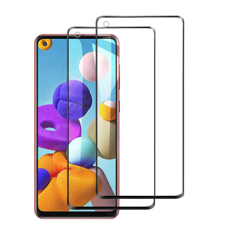 Galaxy A21 Zore Kenarları Kırılmaya Dayanıklı Cam Ekran Koruyucu Siyah