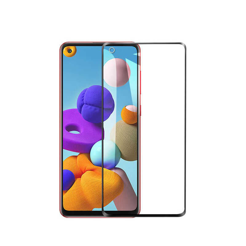 Galaxy A21 Zore Kenarları Kırılmaya Dayanıklı Cam Ekran Koruyucu Siyah