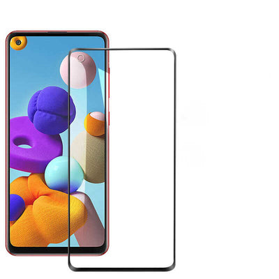Galaxy A21 Zore Kenarları Kırılmaya Dayanıklı Cam Ekran Koruyucu Siyah