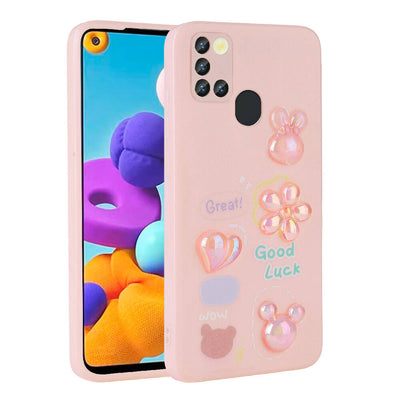 Galaxy A21S Kılıf Kabartma Figürlü Parlak Zore Toys Silikon Kapak Mor