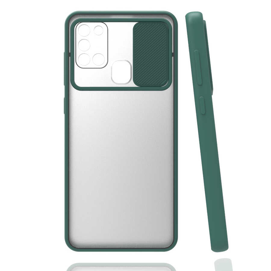 Galaxy A21S Kılıf Zore Lensi Kapak Koyu Yeşil
