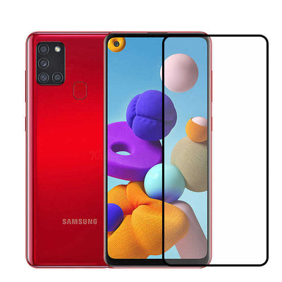 Galaxy A21S Zore Kenarları Kırılmaya Dayanıklı Cam Ekran Koruyucu Siyah