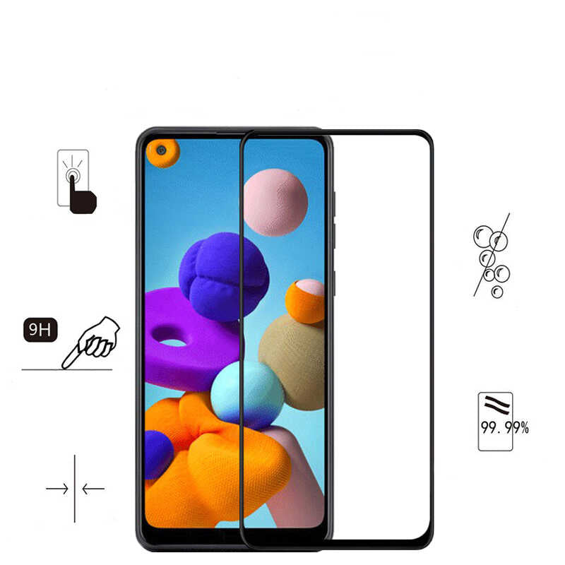 Galaxy A21S Zore Kenarları Kırılmaya Dayanıklı Cam Ekran Koruyucu Siyah