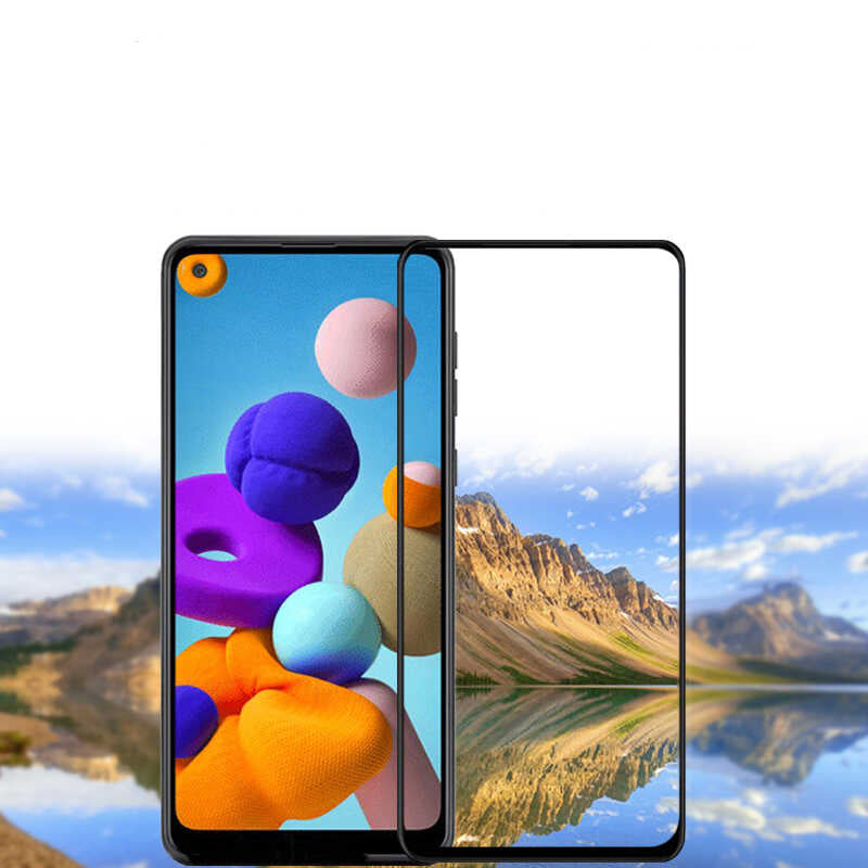 Galaxy A21S Zore Kenarları Kırılmaya Dayanıklı Cam Ekran Koruyucu Siyah