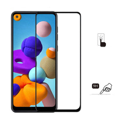 Galaxy A21S Zore Kenarları Kırılmaya Dayanıklı Cam Ekran Koruyucu Siyah