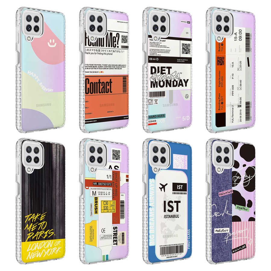 Galaxy A22 4G Kılıf Airbag Kenarlı Renkli Desenli Silikon Zore Elegans Kapak NO7