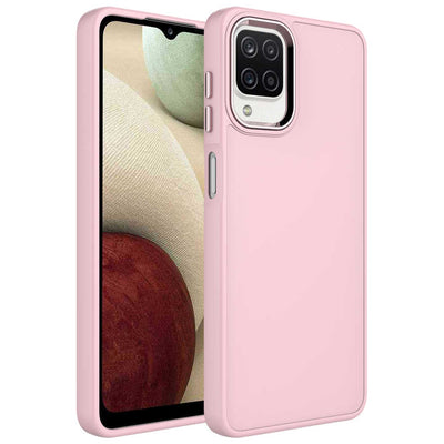 Galaxy A22 4G Kılıf Metal Çerçeve ve Buton Tasarımlı Silikon Zore Luna Kapak Lavendery Gray