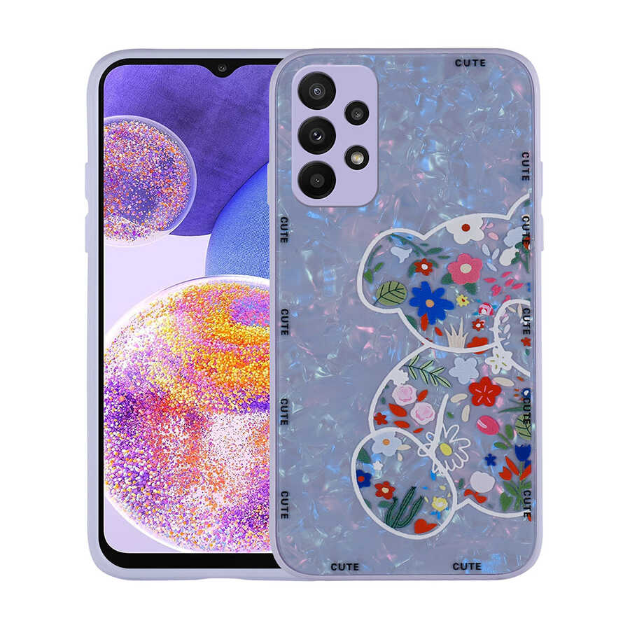 Galaxy A23 Kılıf Desenli Sert Silikon Zore Mumila Kapak Lilac Bear