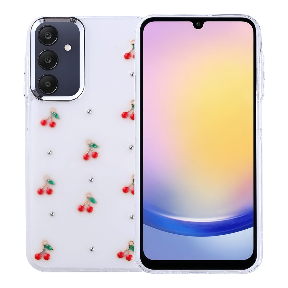 Galaxy A25 Kılıf Airbag Tasarımlı Simli Şeffaf Zore Kutup Kapak Kiraz