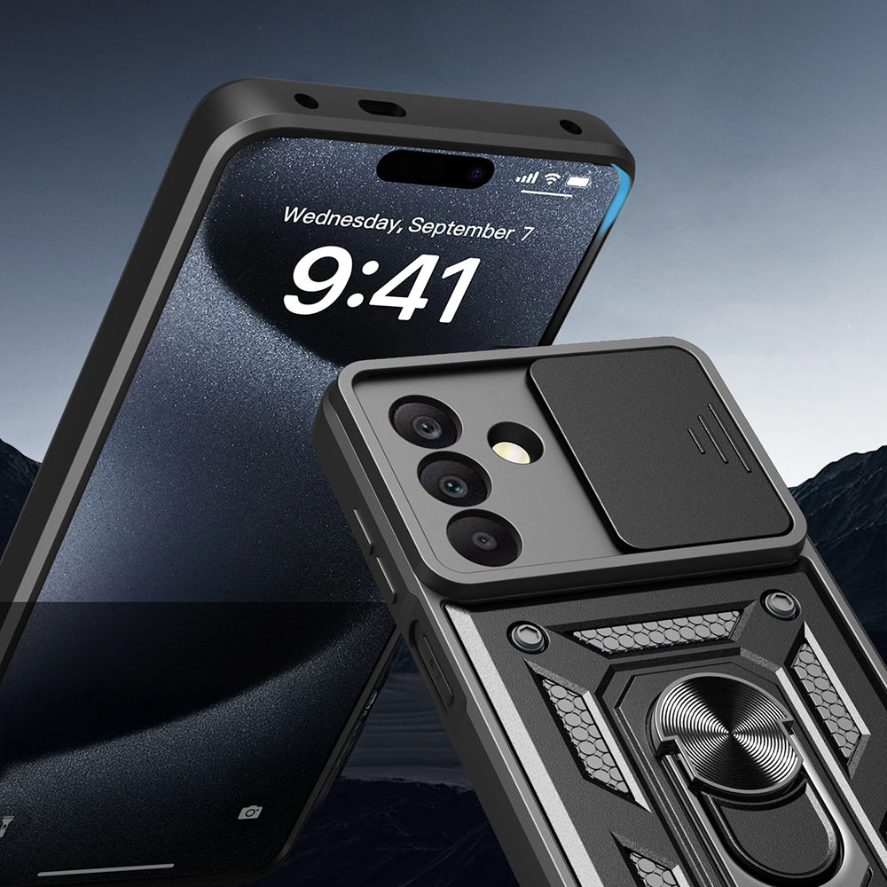 Galaxy A26 Kılıf Magnetik Standlı Kamera Korumalı Zore Sürgülü Vega Kapak Siyah