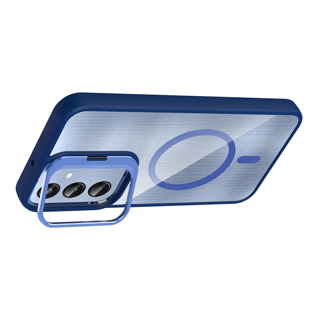 Galaxy A26 Kılıf Standlı ve Kamera Lens Hediyeli M-Safe Şarj Özellikli Zore Etro Kapak Gri