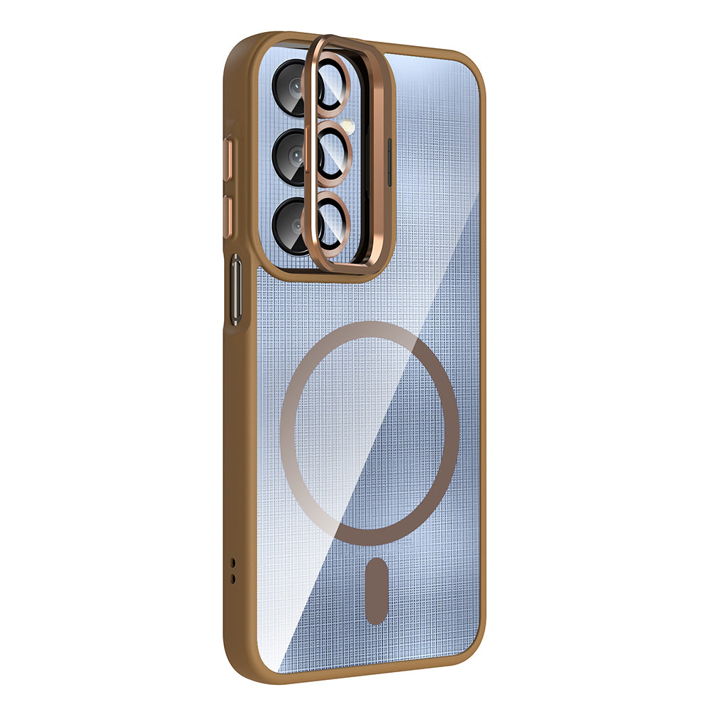 Galaxy A26 Kılıf Standlı ve Kamera Lens Hediyeli M-Safe Şarj Özellikli Zore Etro Kapak Gri