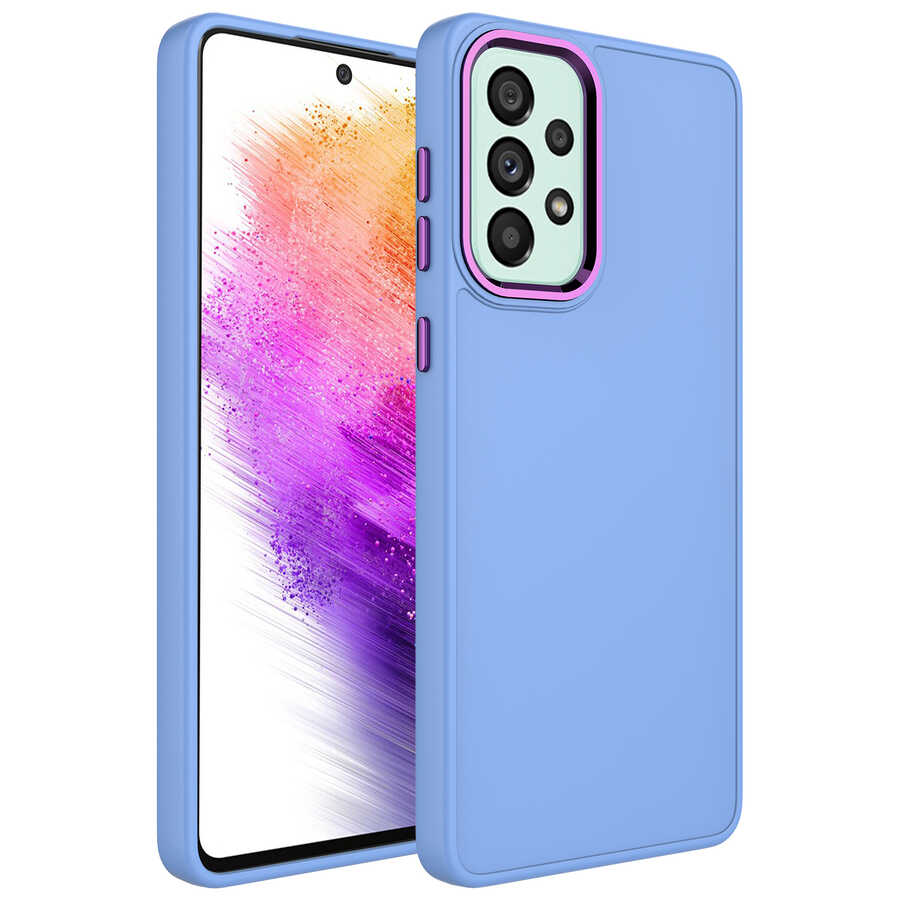 Galaxy A32 4G Kılıf Metal Çerçeve ve Buton Tasarımlı Silikon Zore Luna Kapak Lila