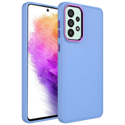 Galaxy A32 4G Kılıf Metal Çerçeve ve Buton Tasarımlı Silikon Zore Luna Kapak Lila