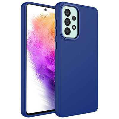 Galaxy A32 4G Kılıf Metal Çerçeve ve Buton Tasarımlı Silikon Zore Luna Kapak Lacivert