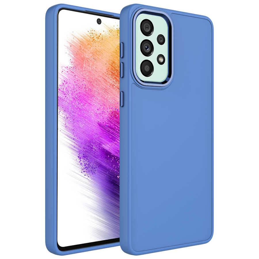 Galaxy A32 4G Kılıf Metal Çerçeve ve Buton Tasarımlı Silikon Zore Luna Kapak Lavendery Gray
