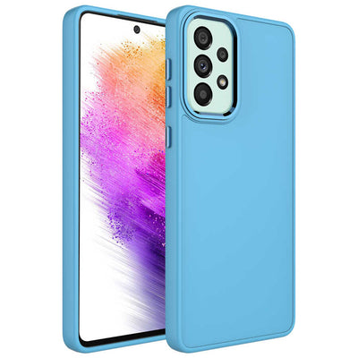 Galaxy A32 4G Kılıf Metal Çerçeve ve Buton Tasarımlı Silikon Zore Luna Kapak Sierra Mavi