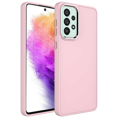 Galaxy A32 4G Kılıf Metal Çerçeve ve Buton Tasarımlı Silikon Zore Luna Kapak Pembe
