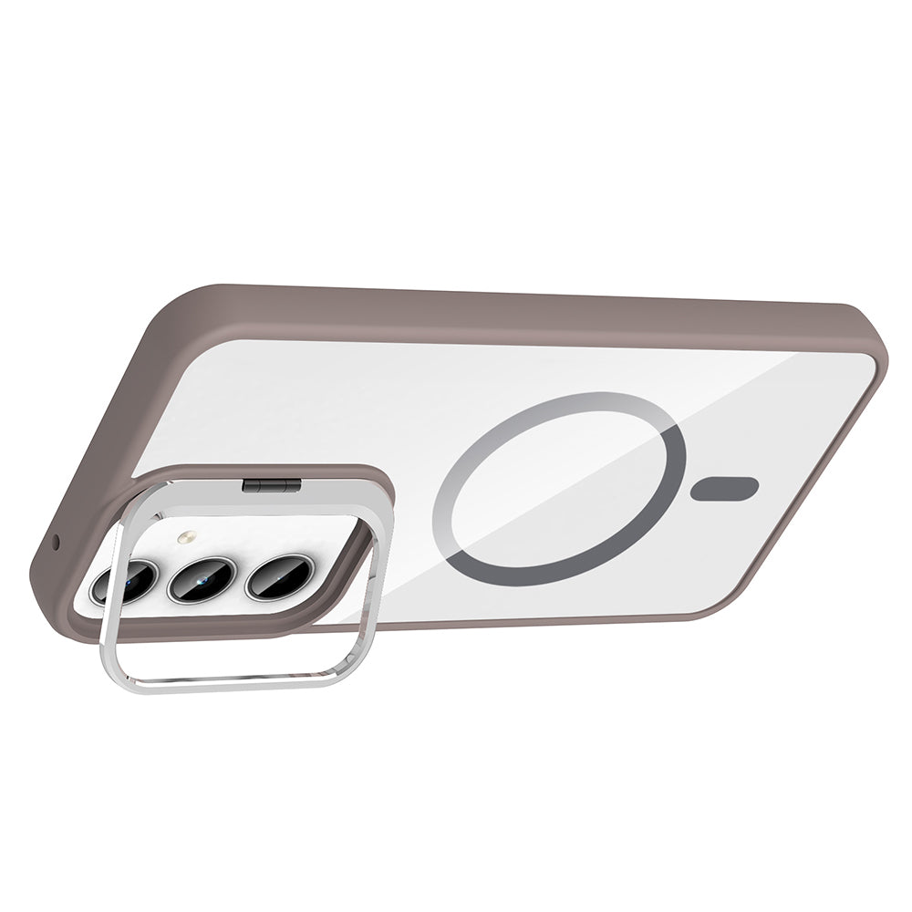 Galaxy A35 Kılıf Standlı ve Kamera Lens Hediyeli M-Safe Şarj Özellikli Zore Etro Kapak Derin Mor