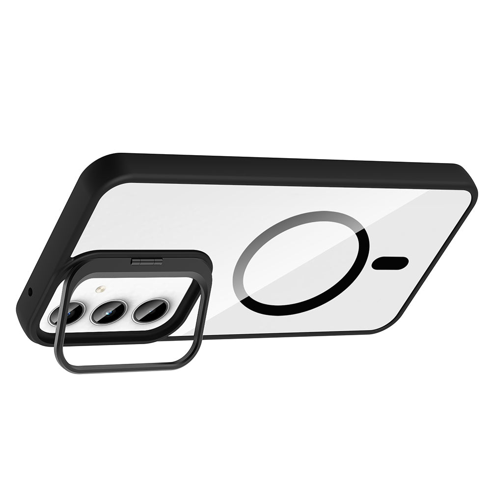 Galaxy A35 Kılıf Standlı ve Kamera Lens Hediyeli M-Safe Şarj Özellikli Zore Etro Kapak Gri