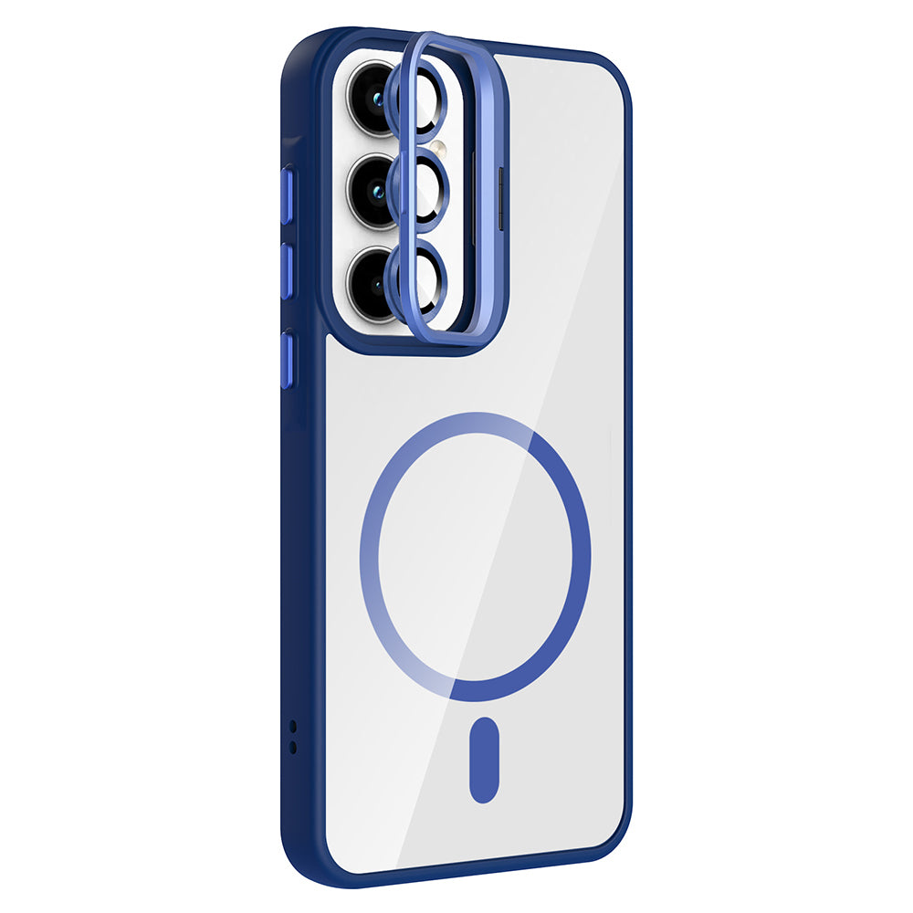 Galaxy A35 Kılıf Standlı ve Kamera Lens Hediyeli M-Safe Şarj Özellikli Zore Etro Kapak Desert Titanyum