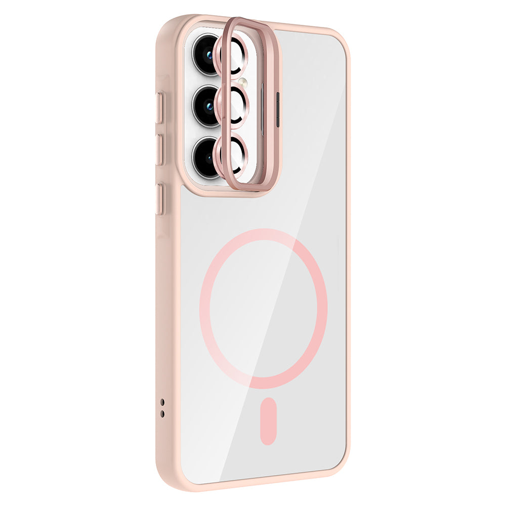 Galaxy A35 Kılıf Standlı ve Kamera Lens Hediyeli M-Safe Şarj Özellikli Zore Etro Kapak Desert Titanyum