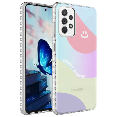Galaxy A52 Kılıf Airbag Kenarlı Renkli Desenli Silikon Zore Elegans Kapak NO7