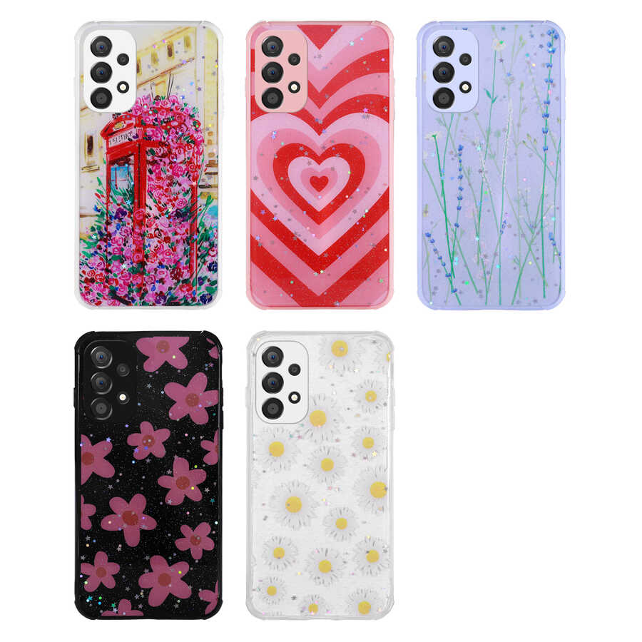 Galaxy A52 Kılıf Simli Desenli Kamera Korumalı Parlak Zore Popy Kapak Kulübe