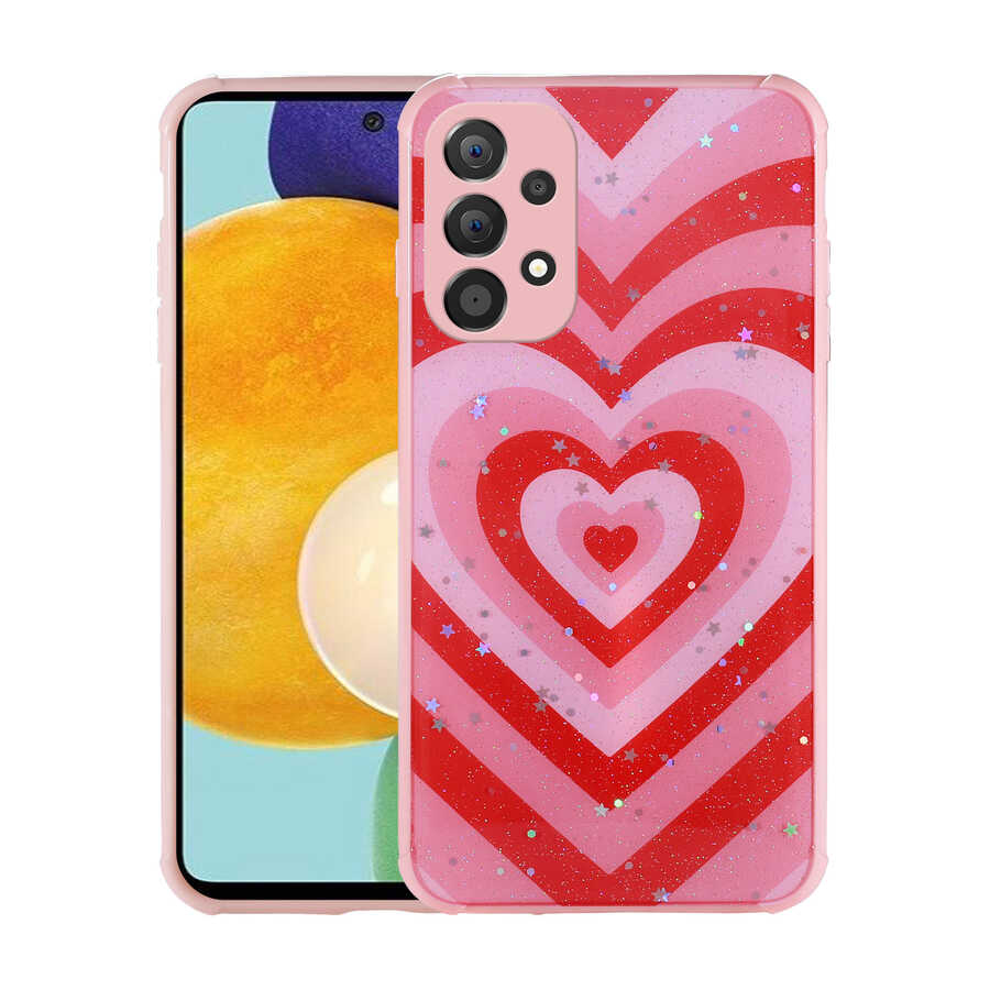 Galaxy A52 Kılıf Simli Desenli Kamera Korumalı Parlak Zore Popy Kapak Kalp