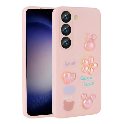 Galaxy A54 Kılıf Kabartma Figürlü Parlak Zore Toys Silikon Kapak Pembe