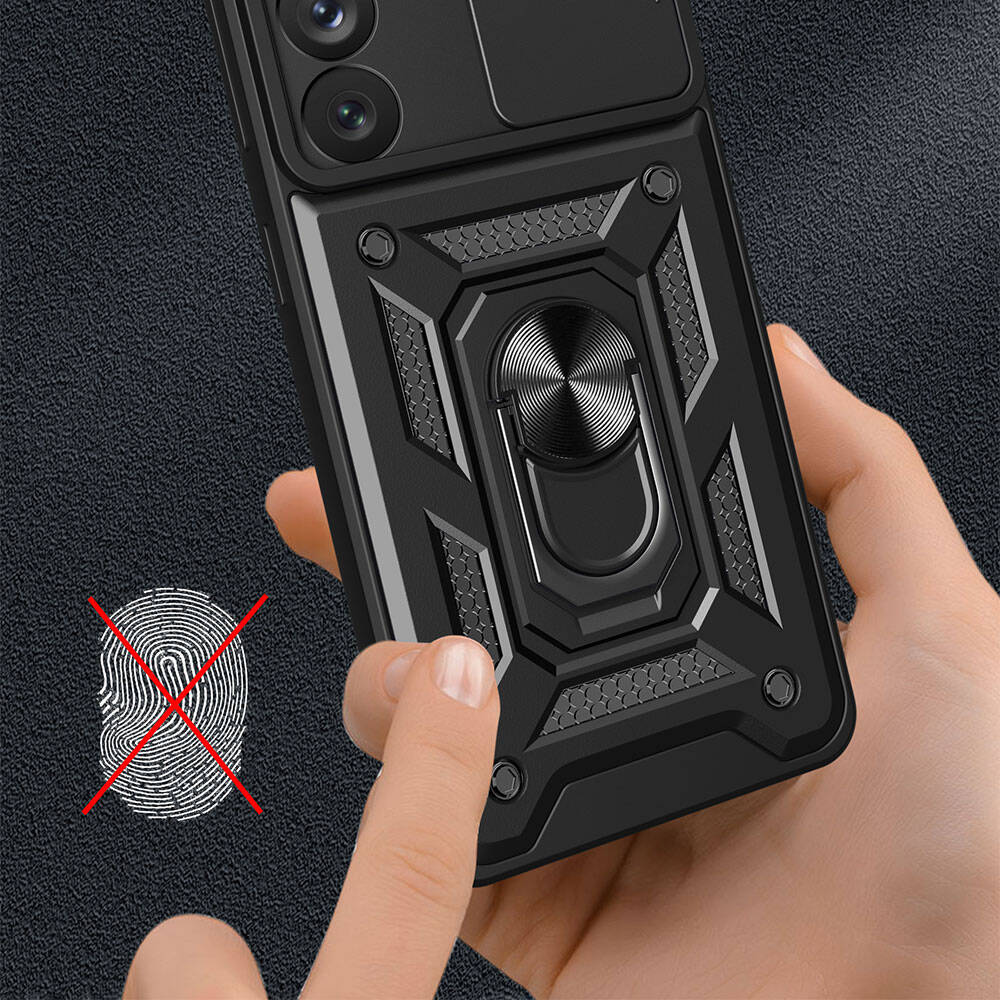 Galaxy A54 Kılıf Magnetik Standlı Kamera Korumalı Zore Sürgülü Vega Kapak Siyah