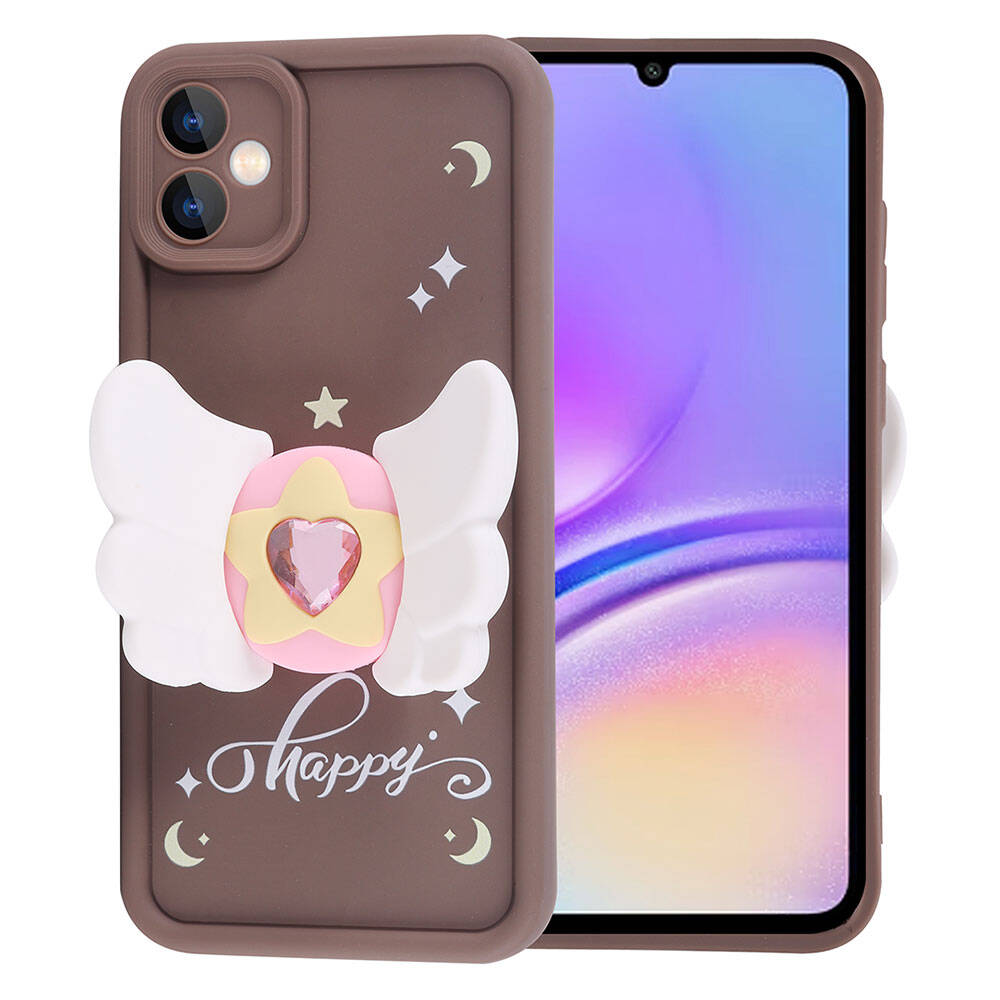 Galaxy A05 Kılıf Kamera Korumalı Figür Tasarımlı Zore Kapya Kapak Koyu Kahve