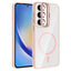 Galaxy A55 Kılıf Standlı ve Kamera Lens Hediyeli M-Safe Şarj Özellikli Zore Etro Kapak Pembe