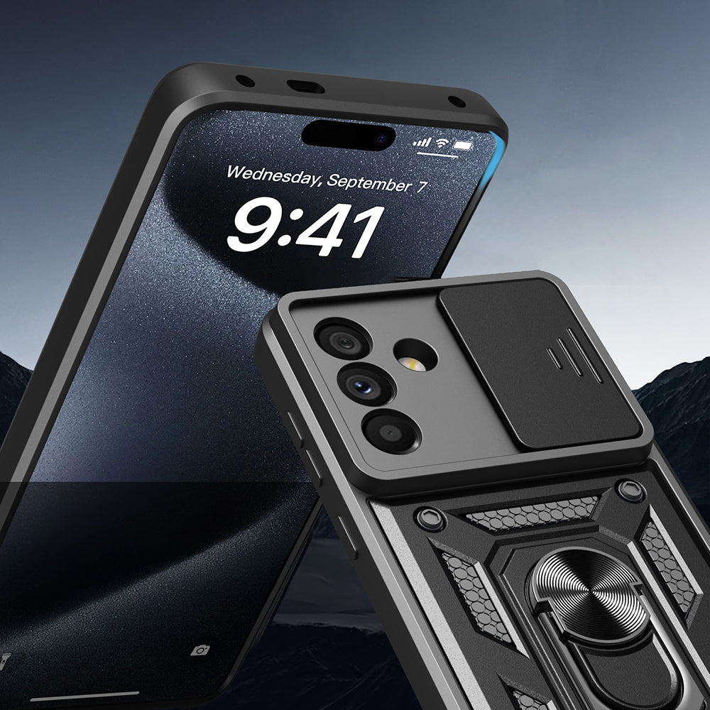 Galaxy A56 Kılıf Magnetik Standlı Kamera Korumalı Zore Sürgülü Vega Kapak Mavi