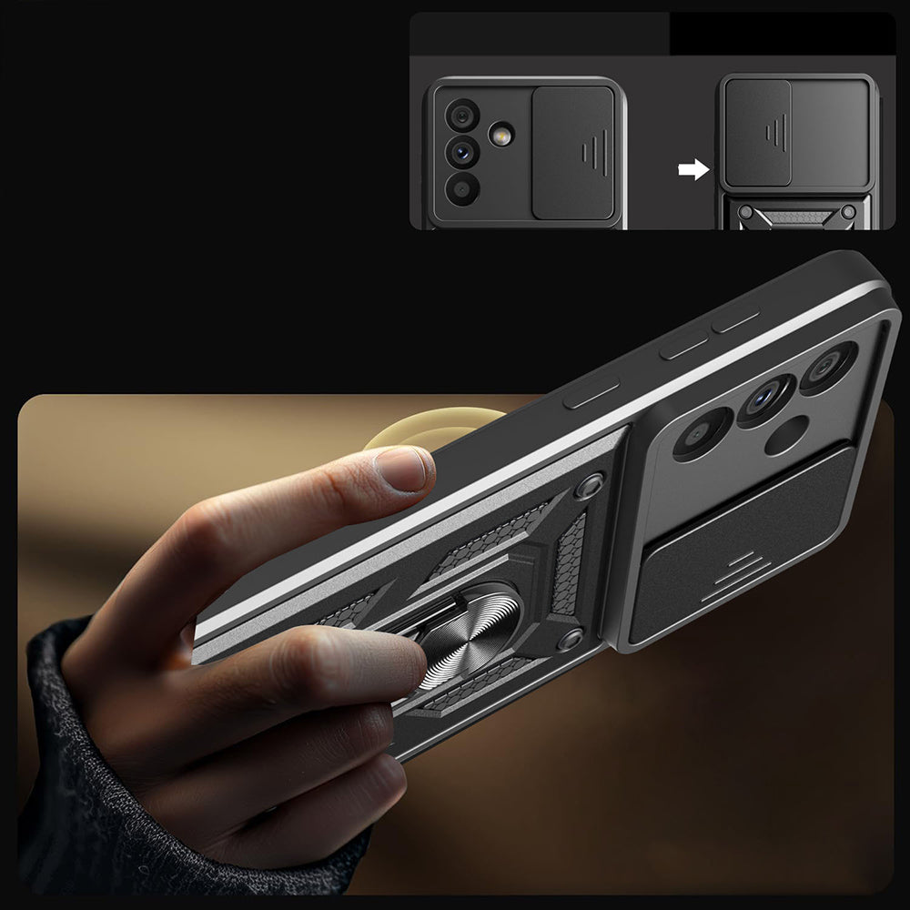 Galaxy A56 Kılıf Magnetik Standlı Kamera Korumalı Zore Sürgülü Vega Kapak Siyah