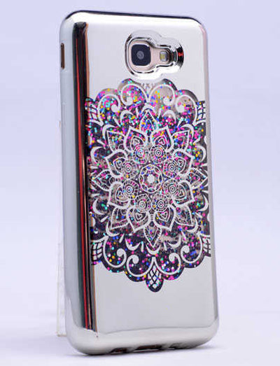 Galaxy A7 2017 Kılıf Zore Lazer Çiçekli Sıvılı Silikon Pembe Koyu