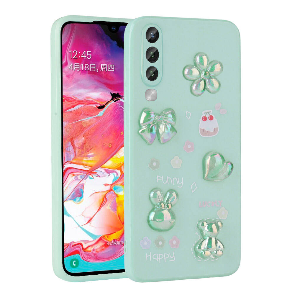 Galaxy A70 Kılıf Kabartma Figürlü Parlak Zore Toys Silikon Kapak Beyaz