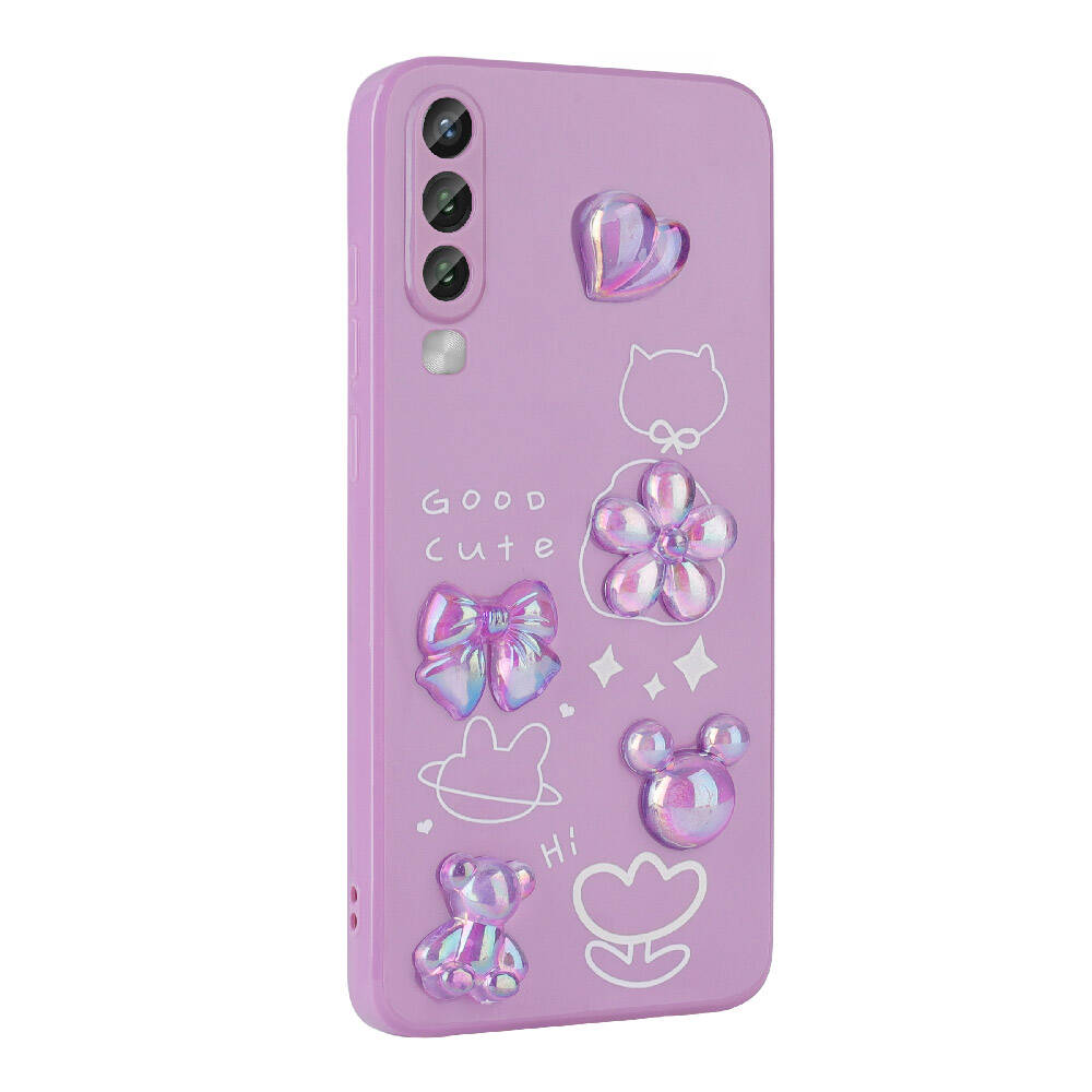 Galaxy A70 Kılıf Kabartma Figürlü Parlak Zore Toys Silikon Kapak Pembe