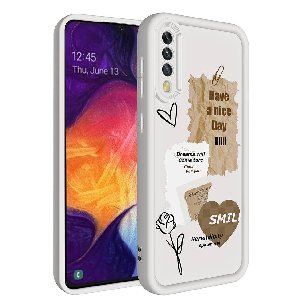 Galaxy A70 Kılıf Kamera Korumalı Baskılı Arka Yüzey Zore Klas Kapak Beyaz