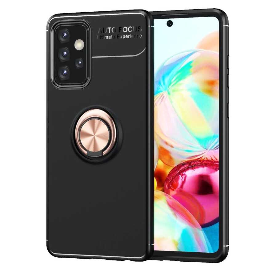 Galaxy A72 Kılıf Zore Ravel Silikon Kapak Siyah-Rose Gold