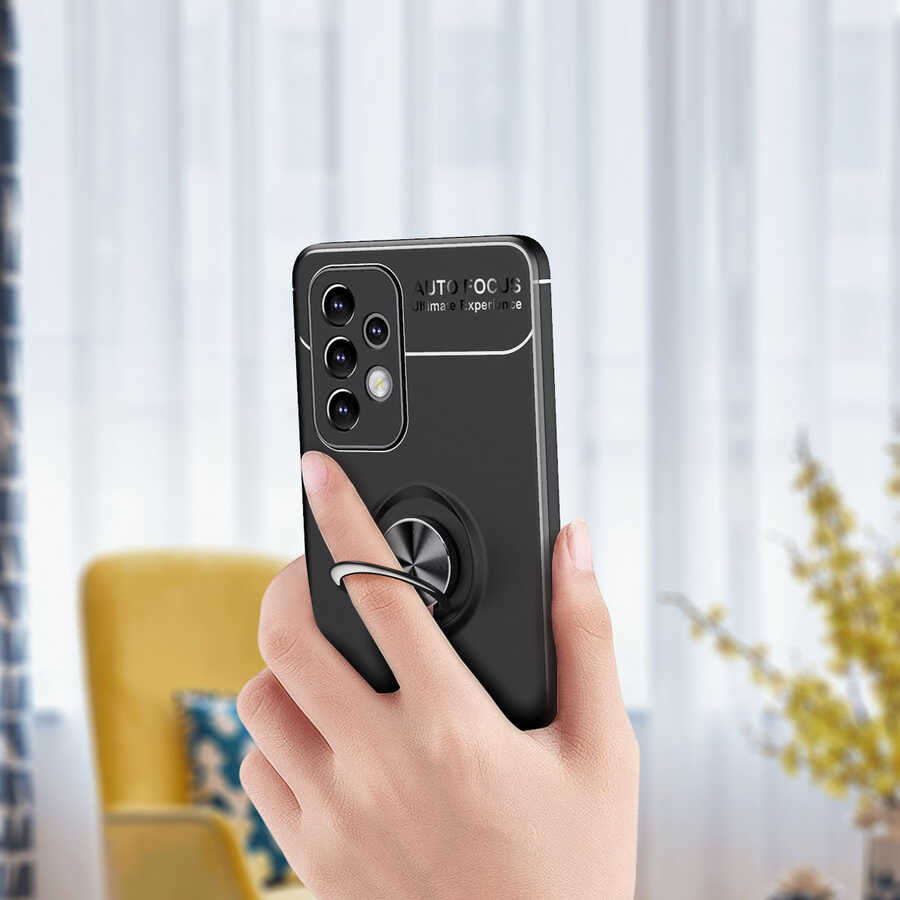 Galaxy A73 Kılıf Zore Ravel Silikon Kapak Siyah-Rose Gold