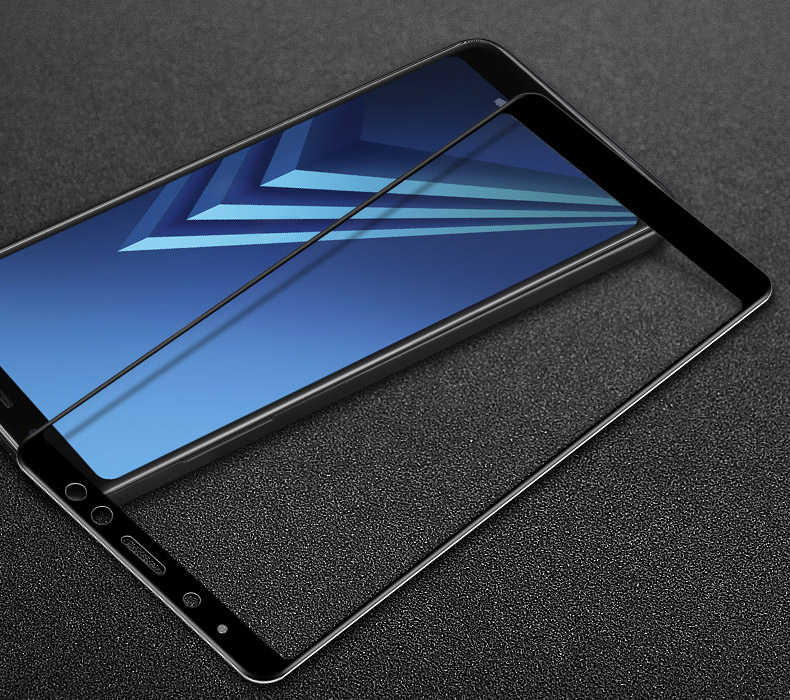 Galaxy A8 2018 Zore Ekranı Tam Kaplayan Düz Cam Koruyucu Siyah