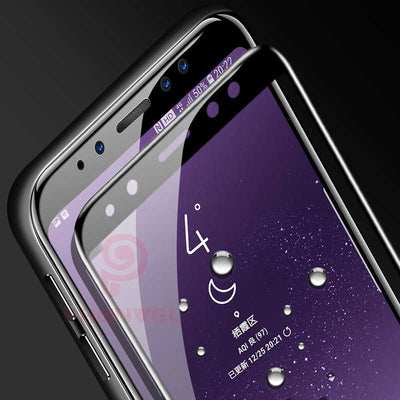 Galaxy A8 Plus 2018 Zore Kenarları Kırılmaya Dayanıklı Cam Ekran Koruyucu Siyah