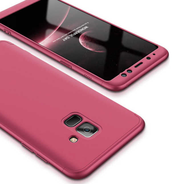 Galaxy A8 Plus 2018 Kılıf Zore 360 3 Parçalı Rubber Kapak Mürdüm