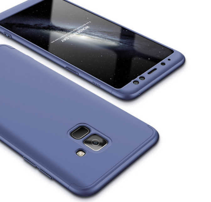 Galaxy A8 Plus 2018 Kılıf Zore 360 3 Parçalı Rubber Kapak Lacivert